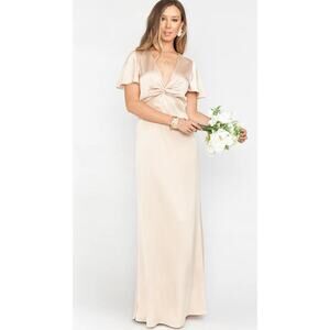Show Me Your MuMu Size Large Rome Twist Gown Champagne‎ Luxe Satin Maxi Sleeve